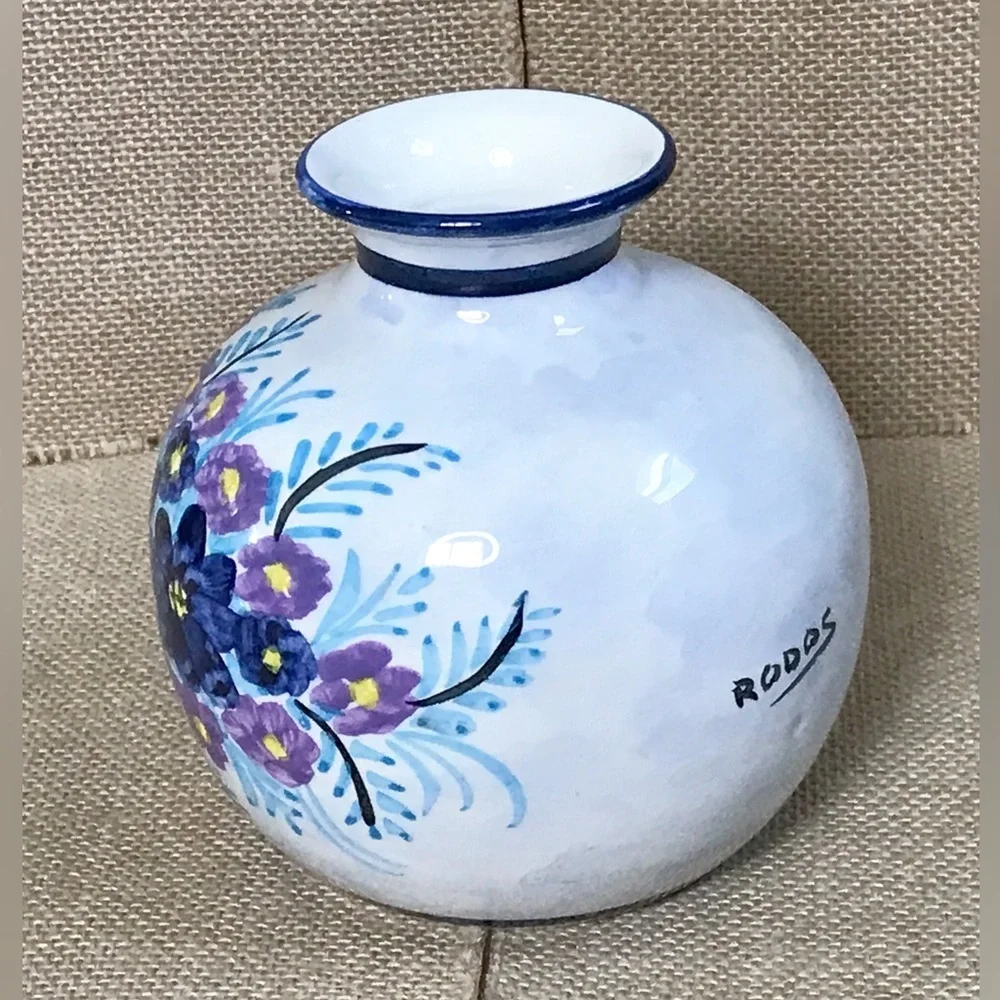 Hand Painted Floral Art Pottery Vase Handmade Greece Romance Cottage Core